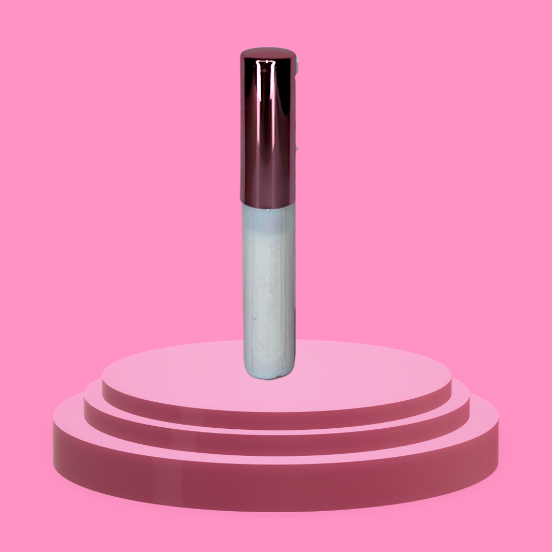 white lash glue on a pink podium